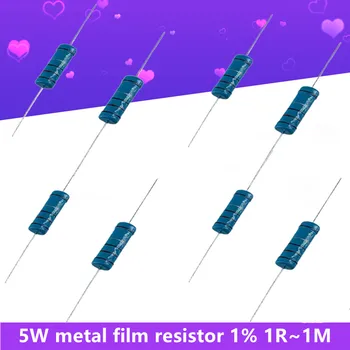 20buc/lot 5W Metal Film Rezistor de 1% 1R~2.2 M 1K 2.2 K 4.7 K 10K 100R 220R Cinci-Inel de Culoare Rezistențe Asortate Kit Set Ohm