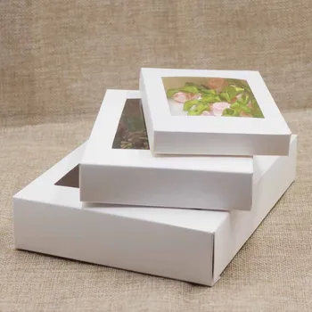 50pcDeluxe hârtie albă pachet cadou și afișa caseta cu clar de ferestre din pvc de fildeș cutie de bomboane arte&krafts cutie kraft pachet cutie fereastră