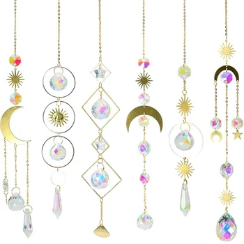 6piese Cristale Colorate Suncatcher Agățat Sun Catcher cu Lanț Pandantiv Ornament Bile de Cristal pentru Fereastra Grădină