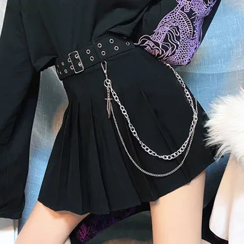 Japoneze Jk Fusta Femei Harajuku Stil Preppy Talie Mare Curea Din Lant Mini Gotic Sexy Punk Negru Plisată