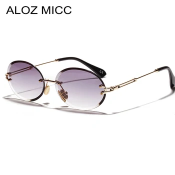 ALOZ MICC Mici, Rotunde, fără ramă de ochelari de Soare Barbati Femei de Brand Designer de Moda de Metal Oval Ochelari de Soare Femei Gri Maro UV400 Ochelari