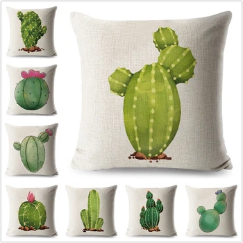 Acuarelă Cactus față de Pernă față de Pernă de Canapea Acasă Decorative Desene animate Planta Imprimate Poliester Pernă 45*45 cm