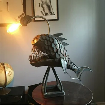 Retro de Metal Fier Forjat Pește Lampa pentru Iubitorii de Pescuit Pește Pescar Lampa de Podea și de Masă Decorative în formă de Pește Lampă de Masă