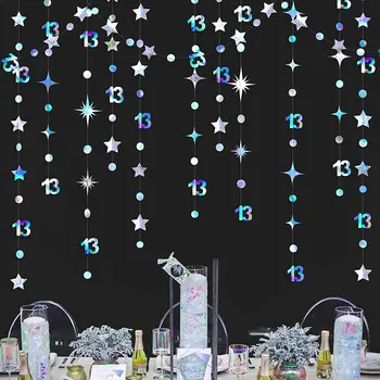 Irizată a 13-a zi de Naștere Fericită Bannere Decoratiuni Cerc Twinkle Star Ghirlanda Agățat Fanioane de-a 13-a Aniversare Consumabile Partid
