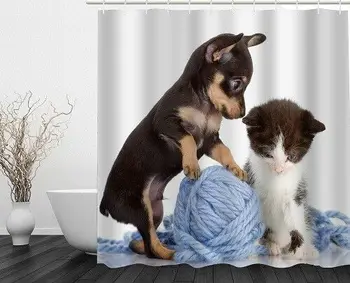 Puppy & Pisoi Joc cu Mingea de Fire Perdea de Duș Baie Decor