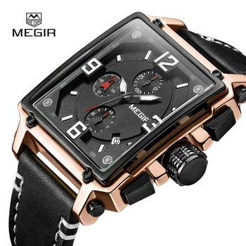 Bărbați Ceas Brand de Top MEGIR Multi-funcție de Lux Cronograf Cuarț Ceas Barbati Ceas Impermeabil din Piele Sport Armata Ceas Militar