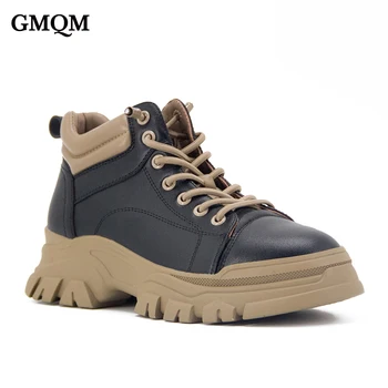 GMQM Femei Brand Glezna Cizme Platforma Doamnelor Moda Clasic Pantofi de Mers pe jos de Primăvară Pu Dantela-Up Cizme din Piele Student Fierbinte