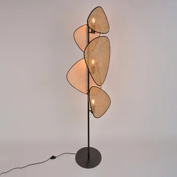 Nordic Rattan Lampa de Podea Modern, Simplu 5-capac Ventilator cu Led corpuri de Iluminat pentru Dormitor, Camera de zi Canapea Decor Colț în Picioare Lumini