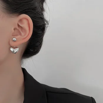 2022-coreean Metal Argintiu Culoare Pandantiv Inima Cercei pentru Fete Femeie de Moda Elegant Înapoi Agățat Cercei Petrecere Bijuterii