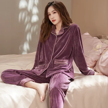 Femei Set de Pijama Groasă Insula Catifea Cardigan Homewear de Înaltă Calitate de Toamna Iarna Cald Pijamas Mujer Elegant Sleepwear Costum 3XL