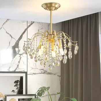 Vintage Candelabru De Cristal Real Cupru Lampă Cu Led-Uri Nordice Living Agățat Corpuri De Iluminat Moderne Dormitor Interior Decor Acasă Lustr