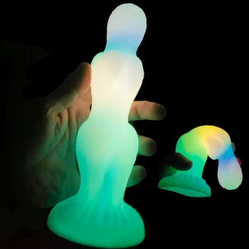 Luminos Anal Plug Animale de Silicon Design Glow în Întuneric Dildo Cu ventuza G-spot Stimula Penisul Jucarii Sexuale Pentru Barbati Femei Gay