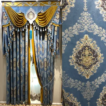 Obiceiul American vila de lux living înaltă calitate dormitor catifea albastru pânză opace perdeaua de tul valance decora C1170