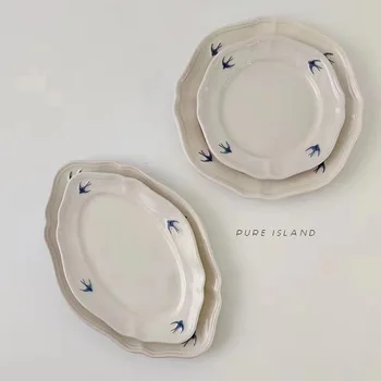 Japonia și Coreea de Sud Retro Relief Înghiți Placa de Mână-pictat Ceramică Farfurie de Desert Farfurie de Desert de uz Casnic Placă de mic Dejun
