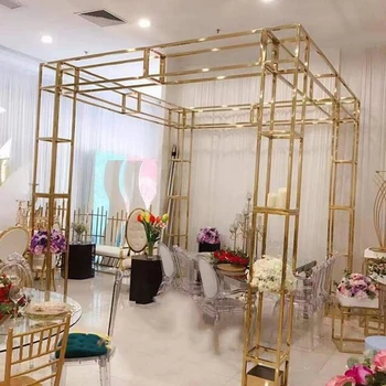 Interioară nunta livrările de aur de metal de flori arc de fundal florale stea de aur pătrat standuri de flori de nunta