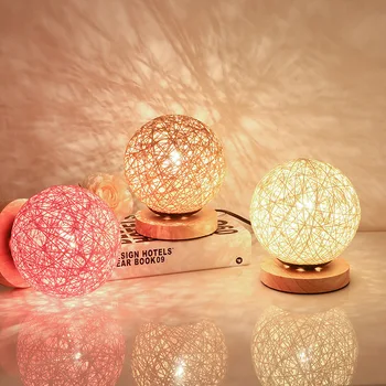 Moderne Led Masă Lampă USB din Lemn Masiv Rattan Mingea Decor Creativ Cadou de Ziua Lumina de Noapte