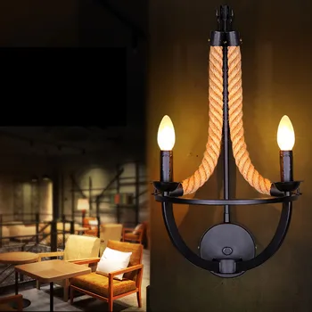 Retro cânepă frânghie lampă de perete personalitate lampă de noptieră lampa de restaurant, cafenea, magazin, fier forjat antic lampă de perete