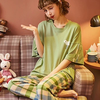 Noi Pijamale Desene animate Pijamale de Bumbac pentru Femei Pantaloni Lungi cu Mâneci Scurte de Vară de Primăvară acasă haine de Moda de Îmbrăcăminte Acasă Homewear