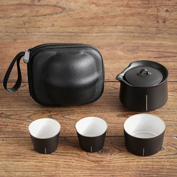 Retro ceramica stabilit-o oală cu trei cani de călătorie set de ceai în aer liber mașină de depozitare integrat ceai de separare a apei de însoțire set