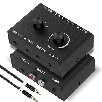 3.5 mm Audio Comutator,4 in 1,1 din 4 AUX Audio Selector,RCA Audio de 3,5 mm Selector, Audio Switcher Cutie pentru PC/Laptop