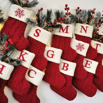 Crăciun Șosete Roșii Fulg De Nea Literele Alfabetului De Crăciun De Tricotat Ciorap De Crăciun Copac Pandantiv Decoratiuni Pentru Casa Cadou De Crăciun