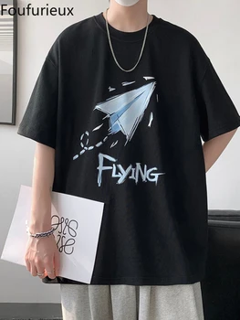 Foufurieux Copil de Tineret T-shirt Desene animate Avion de Imprimare cu mânecă Scurtă tricou Bărbați Vară Hong Kong Stil Harajuku Supradimensionate