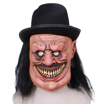 Scary Halloween Masca Bărbați Înfiorător Oribile Mască de Latex, cu Par Negru Pălărie de Petrecere