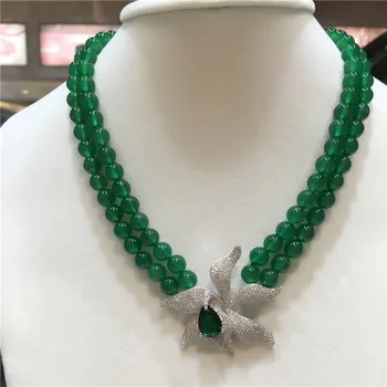 Moda pentru femei naturale 2rows piatra verde micro inlay zircon incuietoare colier moda bijuterii