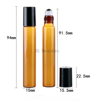 10ml Amber ROLL-ON PAHAR Ulei Esential de STICLA Returnabile Maro cu Bilă din Oțel Inoxidabil Minge de Metal, Sticle de Parfum 15*94mm