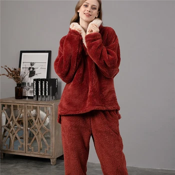 Iarna Cald Catifea Violet Set Pijama Pentru Femei Acasă Satin Sleepwear Moda Confortabil De Pluș De Mătase Moale, Îmbrăcăminte De Noapte